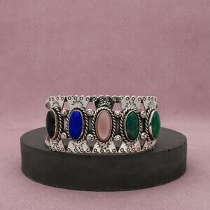 navajo sterling silver vintage turquoise lapis onyx cuff bracelet size 6.5in